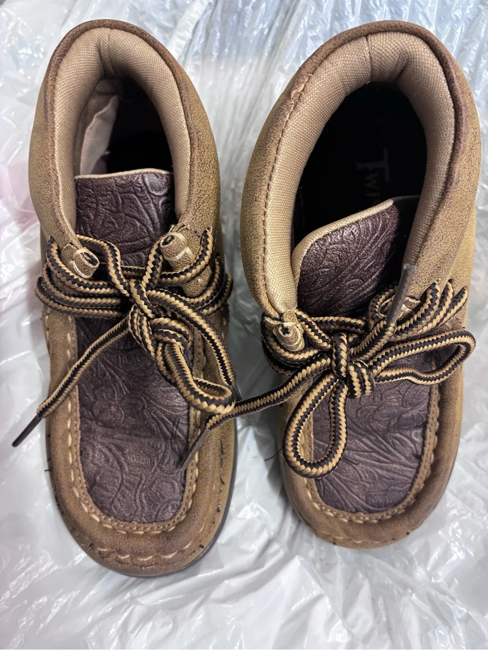 Twister Kids Tan Brown Suede Moccasins with Embossed Insole